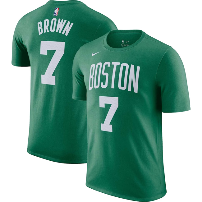 Men's Boston Celtics #7 Jaylen Brown Green Name & Number T-Shirt